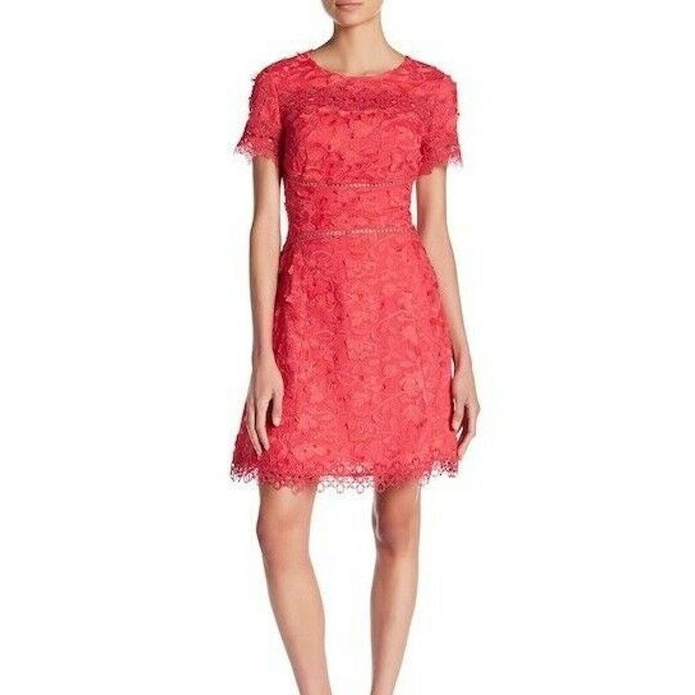 New Elie Tahari Womens Adina Red Floral Embroidered Cocktail Dress 2